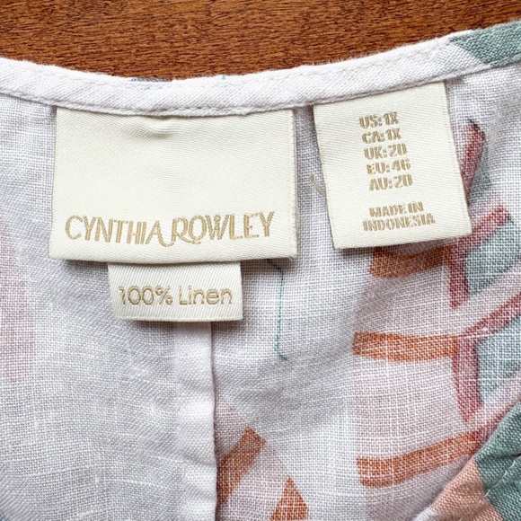 Cynthia Rowley 100% Linen Tunic Dress L Tropical Leaf Print Boho - Picture 6 of 10